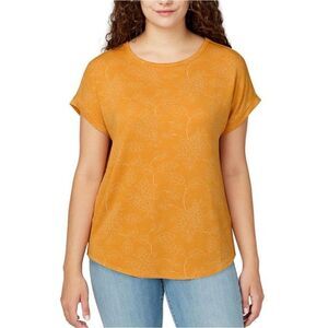 Buffalo Women's Size Small Short Sleeve Crewneck Top Mustard Yellow Tee Floral